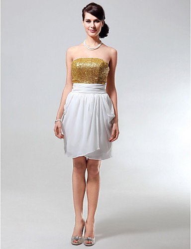 Sheath Column Strapless Short Mini Chiffon Sequined Graduation