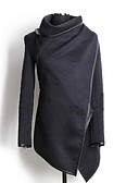 baratos Trench Coats e Casacos Femininos-Mulheres Di&amp;aacute;rio B&amp;aacute;sico Outono / Inverno Casaco, S&amp;oacute;lido Azul Escuro / Cinzento