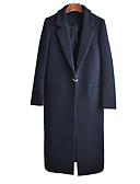 baratos Trench Coats e Casacos Femininos-Mulheres Di&amp;aacute;rio Moda de Rua Tamanhos Grandes Longo Casaco, S&amp;oacute;lido Gola Enrolada Manga Longa Poli&amp;eacute;ster Azul Marinha / Solto