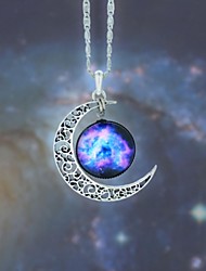 abordables -Mujer Ópalo Grabado Collares con colgantes collar largo MOON Galaxia Luna creciente damas Europeo Moda Azul Rojo / Blanco Arco iris Gargantillas Joyas 1pc Para Fiesta Halloween Negocio Regalo Diario