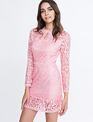 abordables -Mujer Fiesta Encaje Vestido - Encaje, Un Color Sobre la rodilla