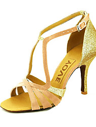 abordables -Femme Chaussures Latines / Salon / Chaussures de Salsa Satin Sandale Boucle / Ruban Talon Personnalisé Personnalisables Chaussures de danse Jaune / Fuchsia / Violet