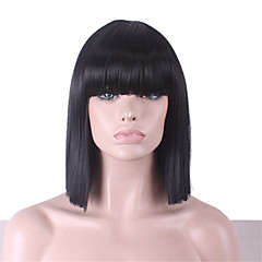 Syntetiske parykker Dame Rett / Yaki Svart Bobfrisyre / Med lugg Syntetisk hår Med Bangs Svart Parykk Medium Lengde Monofilament / L-del / Halv Capless Svart / Lokkløs Syntetiske parykker Dame Rett / Yaki Svart Bobfrisyre / Med lugg Syntetisk hår Med Bangs Svart Parykk Medium Lengde Monofilament / L-del / Halv Capless Svart / Lokkløs