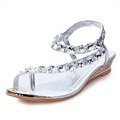 Damskie Obuwie PU Lato Comfort Sandały Płaski obcas Kryształki na Casual Silver Golden Damskie Obuwie PU Lato Comfort Sandały Płaski obcas Kryształki na Casual Silver Golden