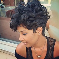 Human Hair Capless Parykar Äkta hår Lockigt Pixie-frisyr Med lugg DIY-Rådande-Bekväm Afro-amerikansk peruk Sidodel Svart Korta Maskingjord Human Hair Capless Parykar Äkta hår Lockigt Pixie-frisyr Med lugg DIY-Rådande-Bekväm Afro-amerikansk peruk Sidodel Svart Korta Maskingjord