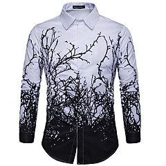 Homens Camisa Social - Trabalho Estampado, Floral Colarinho Italiano Delgado Preto & Branco / Manga Longa Homens Camisa Social - Trabalho Estampado, Floral Colarinho Italiano Delgado Preto & Branco / Manga Longa