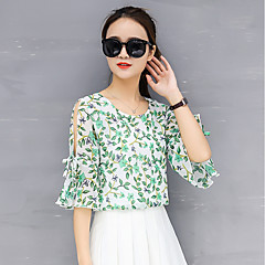 Damen Boho Puff Ärmel Polyester lose Bluse - floral, basic Damen Boho Puff Ärmel Polyester lose Bluse - floral, basic