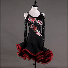 Baile Latino Vestidos Mujer Rendimiento Licra Georgette Apliques Cristales / Rhinestones Manga Larga Cintura Alta Vestido Baile Latino Vestidos Mujer Rendimiento Licra Georgette Apliques Cristales / Rhinestones Manga Larga Cintura Alta Vestido