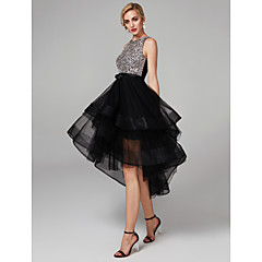 Robe de Soirée Bijoux Mi-long Satin / Tulle Brille & Scintille / Longueur Asymétrique / Trou de serrure Soirée Cocktail / Fête scolaire Robe avec Billes / Volants en cascade par TS Couture® Robe de Soirée Bijoux Mi-long Satin / Tulle Brille & Scintille / Longueur Asymétrique / Trou de serrure Soirée Cocktail / Fête scolaire Robe avec Billes / Volants en cascade par TS Couture®