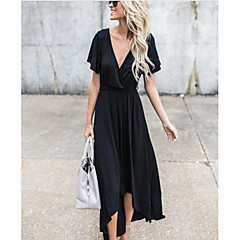 Women's Going out / Holiday Sophisticated Swing Dress - Solid Colored Black Maxi Deep V Women's Going out / Holiday Sophisticated Swing Dress - Solid Colored Black Maxi Deep V