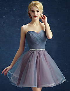 Robe de Soirée Ajusté \u0026 Evasé Sans Bretelles Courte / Mini Satin Tulle Soirée Cocktail Promo Robe avec Pan drapé Paillettes par Yaying