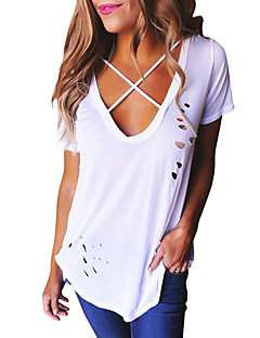 Color Primavera Pico Escote Algodón Camiseta En Mujer Agujero Un Verano xUqRwZx0n