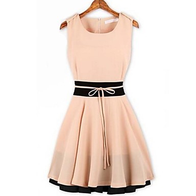 Round Neck Color Block Sleeveless Casual Dresses