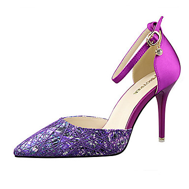 Women's Shoes Satin Spring / Summer Basic Pump Heels Stiletto Heel Buckle / Braided Strap Gray / Purple / Fuchsia / Wedding / Dress Women's Shoes Satin Spring / Summer Basic Pump Heels Stiletto Heel Buckle / Braided Strap Gray / Purple / Fuchsia / Wedding / Dress