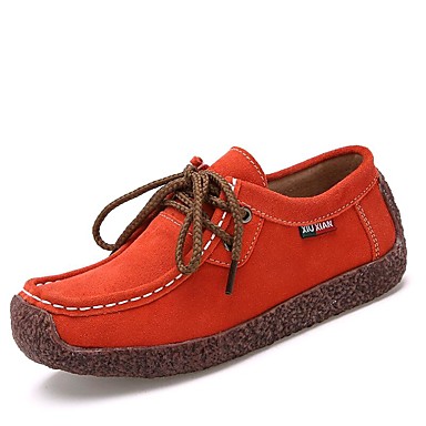 Women's Shoes Leather / Suede Spring / Summer / Fall Light Soles Flats Walking Shoes Flat Heel Square Toe Split Joint Brown / Red / Blue Women's Shoes Leather / Suede Spring / Summer / Fall Light Soles Flats Walking Shoes Flat Heel Square Toe Split Joint Brown / Red / Blue