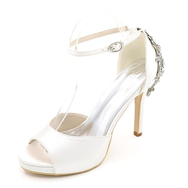 Women's Shoes Satin Spring / Summer Basic Pump Wedding Shoes Stiletto Heel Peep Toe Rhinestone Blue / Champagne / Ivory / Party & Evening Women's Shoes Satin Spring / Summer Basic Pump Wedding Shoes Stiletto Heel Peep Toe Rhinestone Blue / Champagne / Ivory / Party & Evening