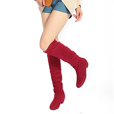 Women's Shoes Flocking / Patent Leather Fall / Winter Fashion Boots Boots Chunky Heel Round Toe Knee High Boots Black / Brown / Red Women's Shoes Flocking / Patent Leather Fall / Winter Fashion Boots Boots Chunky Heel Round Toe Knee High Boots Black / Brown / Red