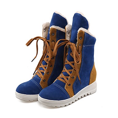 Women's Shoes Flocking Fall / Winter Mary Jane / Snow Boots Boots Flat Heel Round Toe Booties / Ankle Boots Lace-up Red / Blue / Camel Women's Shoes Flocking Fall / Winter Mary Jane / Snow Boots Boots Flat Heel Round Toe Booties / Ankle Boots Lace-up Red / Blue / Camel