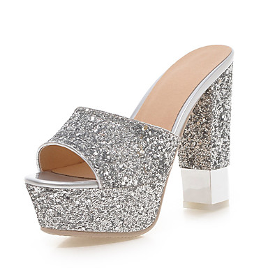 Women's Shoes Paillette Summer / Fall Comfort / Basic Pump Sandals Chunky Heel Peep Toe Sequin White / Black / Silver / Party & Evening Women's Shoes Paillette Summer / Fall Comfort / Basic Pump Sandals Chunky Heel Peep Toe Sequin White / Black / Silver / Party & Evening