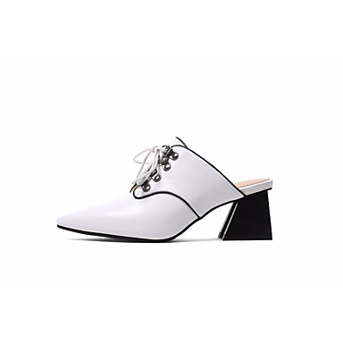 Women's Shoes Cowhide Spring / Fall Comfort Clogs & Mules Chunky Heel White / Black Women's Shoes Cowhide Spring / Fall Comfort Clogs & Mules Chunky Heel White / Black