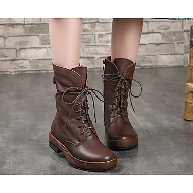 Women's Shoes Nappa Leather / Cowhide Fall / Winter Comfort / Combat Boots Boots Chunky Heel Mid-Calf Boots Black / Coffee Women's Shoes Nappa Leather / Cowhide Fall / Winter Comfort / Combat Boots Boots Chunky Heel Mid-Calf Boots Black / Coffee