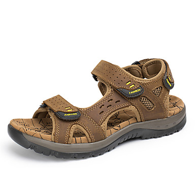 Men's Shoes Nappa Leather Summer Comfort Sandals Green / Light Brown / Dark Brown Men's Shoes Nappa Leather Summer Comfort Sandals Green / Light Brown / Dark Brown