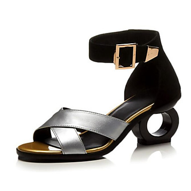 Women's Shoes Cowhide Summer Comfort Sandals Heterotypic Heel Gold / Silver Women's Shoes Cowhide Summer Comfort Sandals Heterotypic Heel Gold / Silver