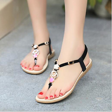 Women's Shoes PU(Polyurethane) Summer Comfort Sandals Flat Heel Open Toe Black / Beige / Blue Women's Shoes PU(Polyurethane) Summer Comfort Sandals Flat Heel Open Toe Black / Beige / Blue