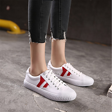 Women's Shoes Leather Spring Comfort Sneakers Flat Heel Red / Blue Women's Shoes Leather Spring Comfort Sneakers Flat Heel Red / Blue
