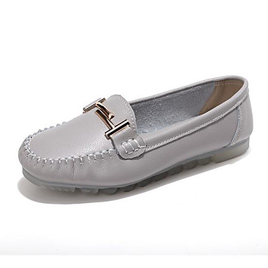 Women's Shoes Leather Spring & Summer Comfort Loafers & Slip-Ons Flat Heel Round Toe White / Gray Women's Shoes Leather Spring & Summer Comfort Loafers & Slip-Ons Flat Heel Round Toe White / Gray