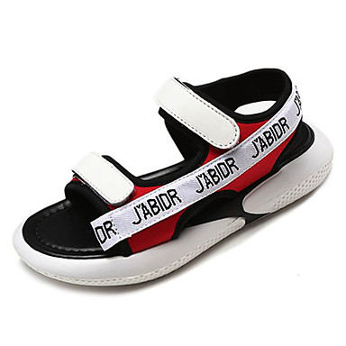 Women's Shoes PU(Polyurethane) Summer Comfort Sandals Flat Heel Round Toe Black / Red Women's Shoes PU(Polyurethane) Summer Comfort Sandals Flat Heel Round Toe Black / Red