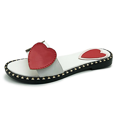 Women's Shoes PU(Polyurethane) Summer Comfort Slippers & Flip-Flops Flat Heel Round Toe White / Black Women's Shoes PU(Polyurethane) Summer Comfort Slippers & Flip-Flops Flat Heel Round Toe White / Black