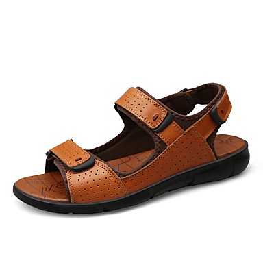 Men's Shoes Nappa Leather Summer Comfort Sandals Black / Brown Men's Shoes Nappa Leather Summer Comfort Sandals Black / Brown