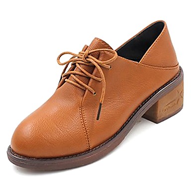 Women's Shoes PU(Polyurethane) Fall Comfort Oxfords Chunky Heel Round Toe Black / Beige / Khaki Women's Shoes PU(Polyurethane) Fall Comfort Oxfords Chunky Heel Round Toe Black / Beige / Khaki