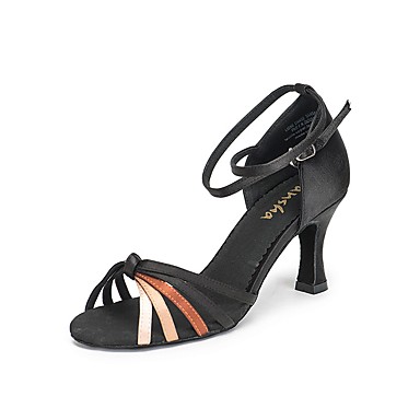 Women's Latin Shoes Satin Sneaker Thick Heel Dance Shoes Black Women's Latin Shoes Satin Sneaker Thick Heel Dance Shoes Black