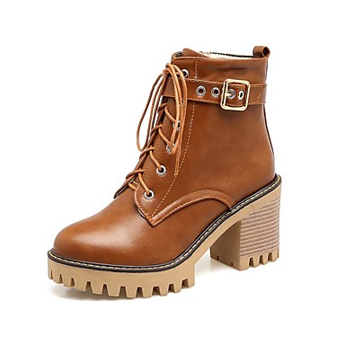 Women's Shoes PU(Polyurethane) Fall & Winter Fashion Boots Boots Chunky Heel Round Toe Booties / Ankle Boots Black / Beige / Yellow Women's Shoes PU(Polyurethane) Fall & Winter Fashion Boots Boots Chunky Heel Round Toe Booties / Ankle Boots Black / Beige / Yellow