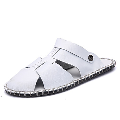 Men's Shoes Cowhide Summer Comfort Clogs & Mules White / Black Men's Shoes Cowhide Summer Comfort Clogs & Mules White / Black