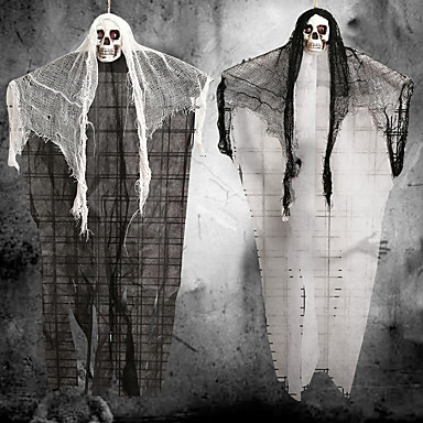 baratos Decoração-Fantasma do dia das bruxas pingente com luz artificial de plástico crânio decoração de halloween horror pendurado para festa pátio bar casa assombrada