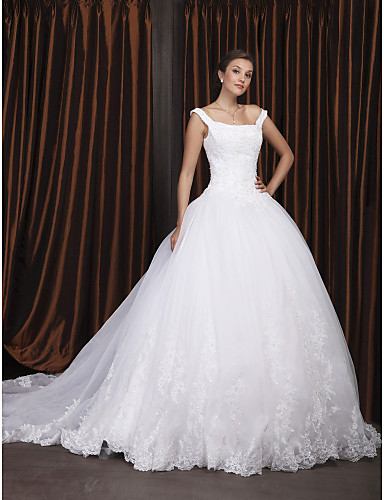Ball Gown Off-the-shoulder Chapel Train Organza Wedding Dress with ...