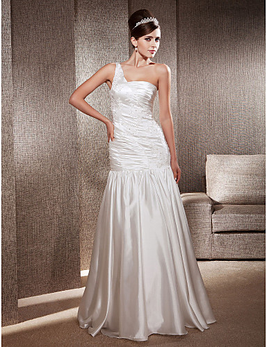 Trumpet/Mermaid One Shoulder Floor-length Elastic Woven Satin Wedding ...