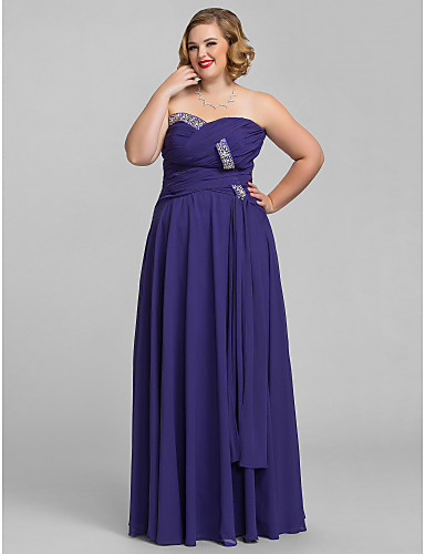 A-Line Strapless Sweetheart Floor Length Chiffon Prom Formal Evening ...