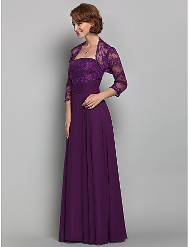 A-Line Strapless Floor Length Chiffon Lace Mother of the Bride Dress ...