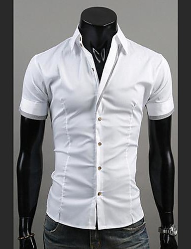 Men's Solid Casual Shirt,Cotton Short Sleeve Black / Blue / White ...