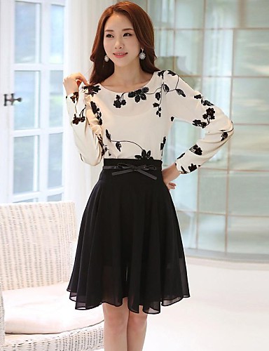 Women's Going out Plus Size Dress,Print Mini Long Sleeve Spring ...