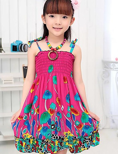 Girl's Dress+Necklace Flower Print Party Bohemia Beach Kids Clothing ...