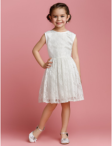 A-line / Princess Knee-length Flower Girl Dress - Lace Sleeveless Jewel ...