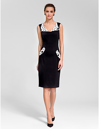 Cocktail Party Dress - Black Sheath/Column V-neck Knee-length Polyester ...
