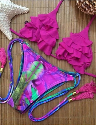 Women's New Fashion Push-up Color Block Floral Halter Bikinis 3854799 ...