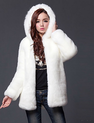 Women's Elegant Faux Fur Winter Jacket Warm Coat Black/White 3950028 ...