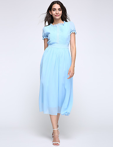Women's Puff Sleeve Swing Dress - Solid Colored Cut Out / Ruched ...